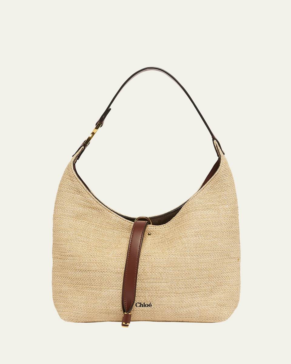 Marcie Shoulder Bag in Raffia Fabric and Leather